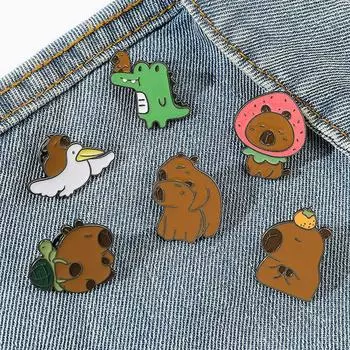 Милые металлические значки-капибары, креативные броши в виде животных из мультфильмов, украшения для сумок, значки на рюкзаки, одежда, украшения для друзей, подарок A5