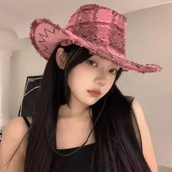 Милые миллениалы миллениалы ковбойская шляпа вестерн женская весна и осень ретро плетеная рыцарская шляпа на открытом воздухе кемпинг отпуск тень M56-58cm оранжевый