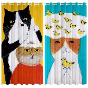 Милые милые кошки, собаки, утки, животные, кемпинг, занавески, жалюзи, жалюзи для детей, спальни, гостиной, ванной комнаты, кухни, двери, холла, домашний декор W50 X H130(CM)X2&Hook