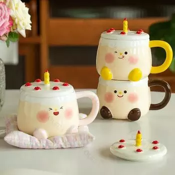 Милые милые мультяшные керамические кружки, подарки на день рождения, изысканные офисные кофейные чашки, домашние чашки для завтрака и йогурта 400ml