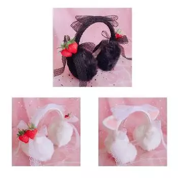 Милые милые плюшевые теплые наушники Lolita, женские теплые наушники Lolita Strawberry Cat Ear Bowknot, кружевные теплые наушники-вкладыши, кавайная повязка на голову в подарок