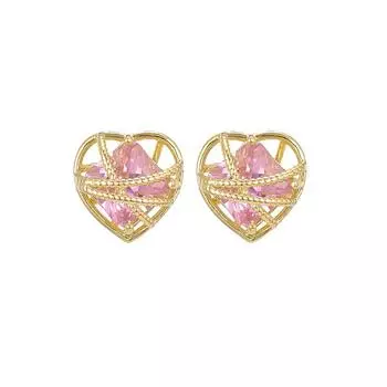 Милые милые серьги-гвоздики с кристаллами и сердечками, серебро 925 пробы, игла, романтический подарок на день Святого Валентина, эффектные ювелирные изделия с блестящим кубическим цирконием жёлтый