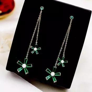 Милые милые серьги с цветами, свежие зеленые кристаллы и жемчужные цветы, серьги-подвески, женские модные дизайнерские украшения зелёный