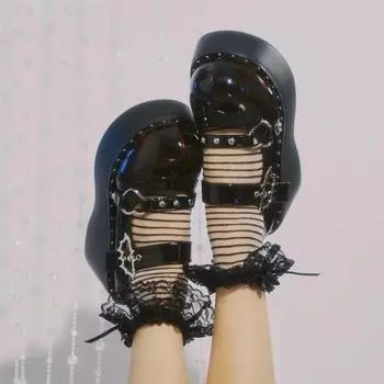 Милые милые туфли Мэри Джейн женские туфли JK Uniform на танкетке туфли на высоком каблуке туфли на платформе женские готические туфли в стиле Лолита-панк на каблуках 35