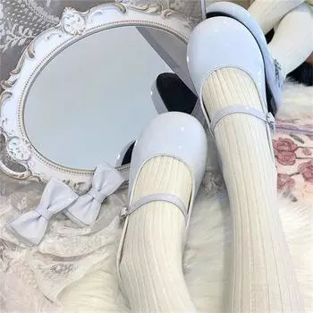 Милые милые туфли с бантом на низком каблуке 1 см на плоской подошве с круглым носком в стиле Лолиты для девочек в стиле Харадзюку Jk Uniform Shoes 35 бежевый