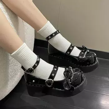Милые милые туфли в стиле Лолиты с пряжкой в форме сердца, женские туфли Мэри Джейн на платформе с застежкой-бабочкой и ремешком на щиколотке в готическом стиле 36 чёрный