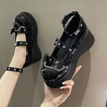 Милые милые туфли в стиле Лолиты с пряжкой в форме сердца, женские туфли Мэри Джейн на платформе с застежкой-бабочкой и ремешком на щиколотке в готическом стиле 35