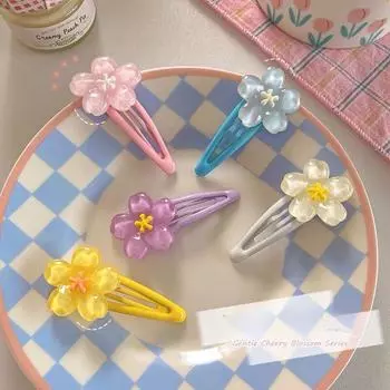 Милые милые волосы с цветущей вишней, заколка для волос сбоку, симпатичные девушки, заколка BB, Y2K, заколка для челки сбоку, аксессуары для волос, заколки для волос из свежих цветов 2pcs