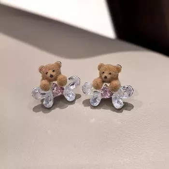 Милые мини-серьги-бантики в виде медведя для женщин
