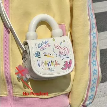 Милые мини-сумки через плечо с рисунком граффити из мультфильма, корейские модные женские сумки, высококачественные студенческие сумки из искусственной кожи с верхней ручкой