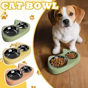 Милые миски для кошек, живущих в помещении, небольшой двойной набор мисок для еды и воды для кошек с 2 станциями кормления домашних животных из нержавеющей стали, миски для мокрых One Size зелёный