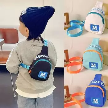 Милые модные детские рюкзаки с буквенным принтом, детские сумки через плечо на груди для мальчиков и девочек, дорожная сумка, детский регулируемый игрушечный рюкзак для закусок светло-синий
