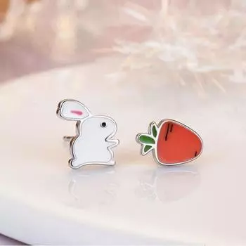 Милые модные серьги из стерлингового серебра 925 пробы с маленьким кроликом-редиской в виде животных из мультфильма для женщин и друзей, подарки на день рождения S-E560
