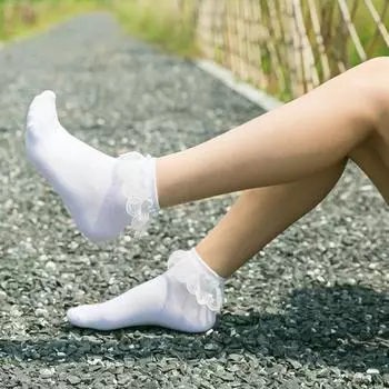 Милые мягкие носки Лолита с оборками женские хлопковые носки принцессы короткие носки с оборками чёрный