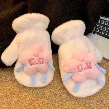 Милые мягкие плюшевые пушистые перчатки зимние теплые меховые перчатки для женщин защита от холода ветрозащитные толстые варежки перчатки для отдыха на природе