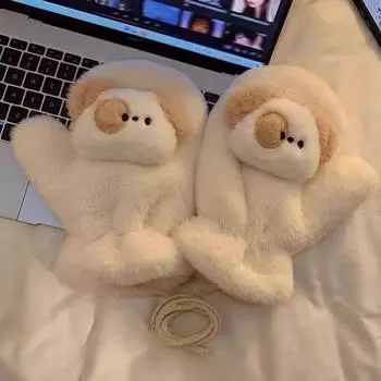 Милые мягкие плюшевые пушистые перчатки зимние теплые меховые перчатки для женщин защита от холода ветрозащитные толстые варежки перчатки для отдыха на природе F