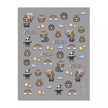 Милые мультяшные 5D наклейки для ногтей Labubu, художественное украшение, кавайные самоклеящиеся наклейки для декора ногтей, художественные наклейки, аксессуары для маникюра
