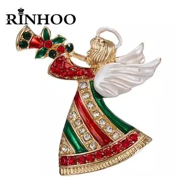 Милые мультяшные эмалевые броши в виде ангела-феи Rinhoo для женщин, милые разноцветные броши в виде крыльев ангела со стразами, рождественские украшения