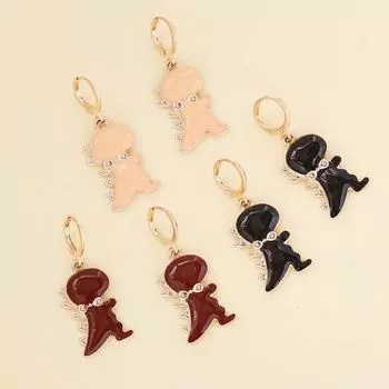 Милые мультяшные эмалированные серьги-кольца с динозаврами для женщин и девочек, вечерние ювелирные изделия, подарки