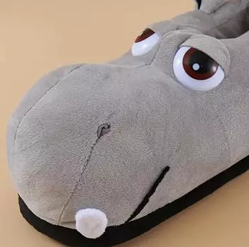 Милые мультяшные бегемотики, все включено, хлопковые тапочки, зимние домашние теплые нескользящие домашние тапочки серый