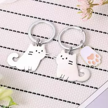 Милые мультяшные брелки для ключей с котом, гладкая бирка из нержавеющей стали, кот с кошачьей лапкой, забавные детские брелки