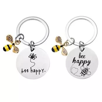 Милые мультяшные брелки с пчелой, забавные английские слова «bee happy», высококачественный брелок из нержавеющей стали, небольшой подарок