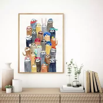 Милые мультяшные детеныши животных ленивцы настенное искусство печать на холсте скандинавская живопись на холсте постеры детские картинки для детской комнаты домашний декор 21x30cm No Framed белый