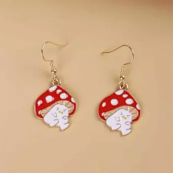 Милые мультяшные грибы, различные выражения действий, крючки для ушей, новые креативные серьги, модные забавные аксессуары красный