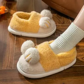 Милые мультяшные хлопковые тапочки 2024 года, зимние новые женские тапочки, теплые, милые, плюшевые, из ЭВА, для дома, легкие, мягкие, нескользящие 36-37 зелёный