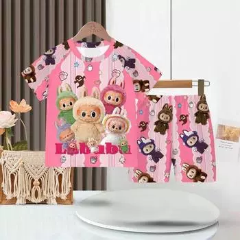 Милые мультяшные комплекты для девочек, летние пижамные комплекты с коротким рукавом для детей и тонкая домашняя одежда для мальчиков 8