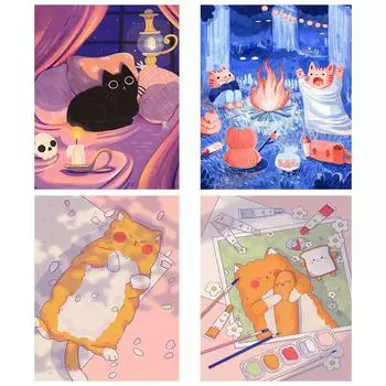 Милые мультяшные котята Личность DIY Полная дрель Алмазная декоративная картина Full Round 20x30CM