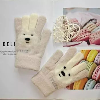 Милые мультяшные перчатки Furni для девочек и мальчиков, теплые и морозостойкие, вязаные жаккардовые плюшевые перчатки с пятью точками One Size