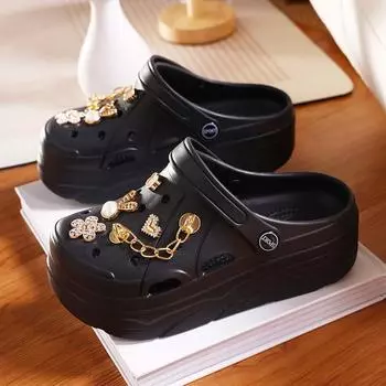 Милые мультяшные пластиковые туфли с каплями и цветочными отверстиями Женская одежда Нескользящие тапочки с сумкой на голову Модные трендовые повседневные сандалии 36 бежевый