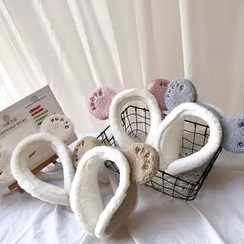 Милые мультяшные плюшевые наушники с защитой от холода, накладные уши, медвежьи уши, женские наушники белый