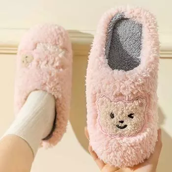 Милые мультяшные пушистые домашние тапочки с мягкой подошвой для спальни с плюшевой подкладкой, удобные туфли с нескользящей подошвой 36-37 белый