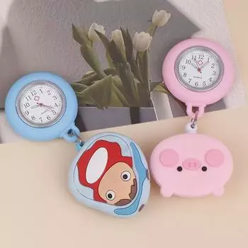 Милые мультяшные растягивающиеся и выдвижные пряжки для часов медсестры, нагрудные часы для доктора, студенческие подвесные часы, силиконовые карманные часы розовый