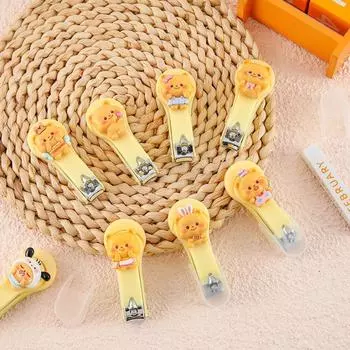 Милые мультяшные щипчики для ногтей с изображением медведя-масла с чехлом, переносные ножницы для ногтей для пальцев ног, кусачки для ногтей для взрослых и детей