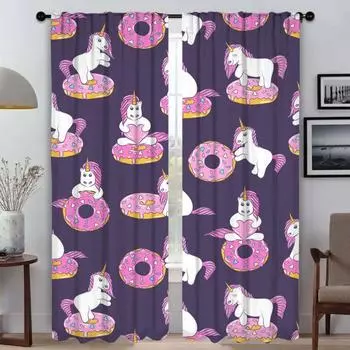 Милые мультяшные шторы-единороги для камеры, оконные шторы для комнаты, 2 панели, украшения на Хэллоуин, домашний интерьер, шторы W50xH70cmx2pcs-CL