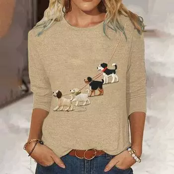 Милые мультяшные собаки с рисунком осенние хлопковые женские футболки модные новые футболки с длинными рукавами повседневная трендовая дизайнерская женская одежда топ S