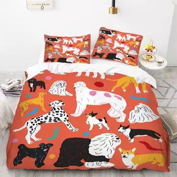 Милые мультяшные собаки животные 3D комплект постельного белья пододеяльник наволочки одеяло льняное одеяло покрывало декор комнаты двуспальная кровать размера «queen-size» Eu Single135x200cm
