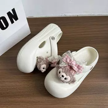 Милые мультяшные туфли-дырки Ширли Мэй, женские новые домашние тапочки, нескользящие, супермягкие, на толстой подошве, с закрытым носком, сандалии 36/37 белый