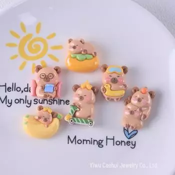 Милые мультяшные украшения из смолы и аксессуары для волос: Заколки для волос в виде морской свинки-скутера, кольца, брелки, товары ручной работы