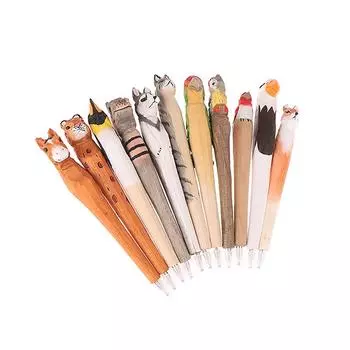 Милые мультяшные животные, черные гелевые ручки, вырезанные вручную деревянные нейтральные ручки, школьные канцелярские принадлежности, канцелярские товары для студентов, подарки