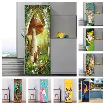 Милые мультяшные животные обои на холодильник, водостойкие виниловые украшения для детской комнаты, настенные наклейки, индивидуальный размер, клейкий плакат, домашний декор 40x120cm