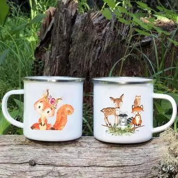 Милые мультяшные животные, олень, енот, сова, кружки с принтом, походная чашка для кофе, оригинальные чашки для завтрака, кружка для сублимации напитков 360ML