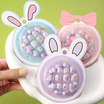 Милые накладные ногти для девочек, детские накладные ногти, милые накладные ногти в виде кролика, короткие накладные ногти с полным покрытием, накладные ногти, милый подарок розовый