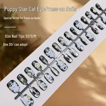 Милые наклейки для ногтей с щенками и котятами - Мультяшный дизайн со звездами и глазами - Носибельные ногти, готовые к вечеринке