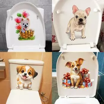 Милые наклейки для ванной и туалета с изображением мультяшной собаки Современные декоративные наклейки для дома Водонепроницаемая самоклеящаяся наклейка красный