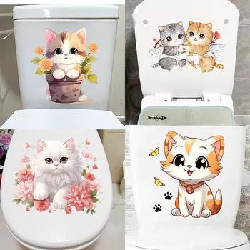 Милые наклейки для ванной и туалета с котом Современные декоративные наклейки для дома Водонепроницаемая самоклеящаяся наклейка красный