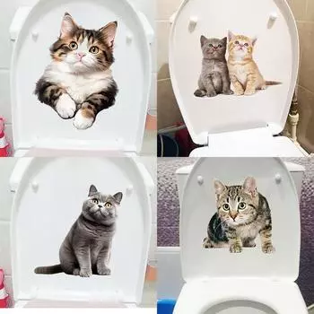 Милые наклейки для ванной и туалета с изображением кота Современные декоративные наклейки для дома Водонепроницаемая самоклеящаяся наклейка красный